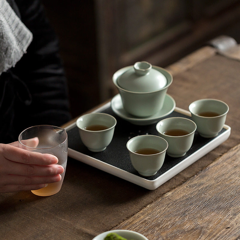 Everypax Crackle-Glaze Ceramic Tea Set with Tray and Four Cups – product photograph 3