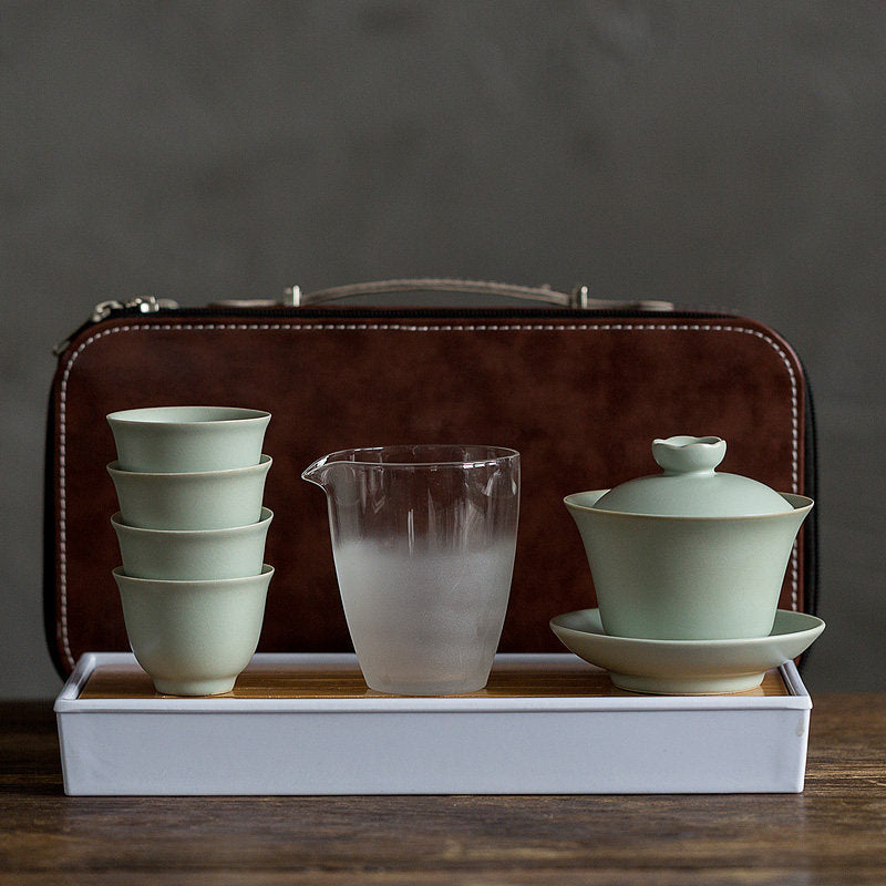 Everypax Crackle-Glaze Ceramic Tea Set with Tray and Four Cups – product photograph 2